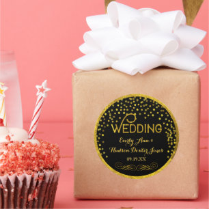 Black & Gold Random Dot Modern Wedding Classic Round Sticker