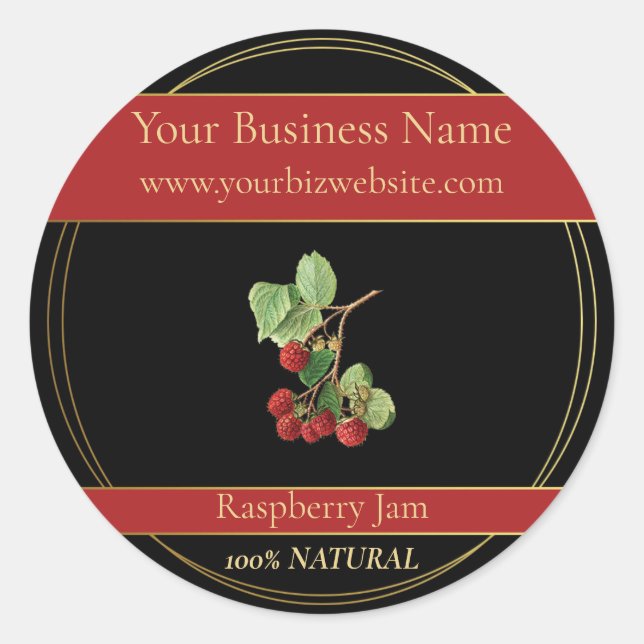 Black & Gold Raspberry Jam Product Label (Front)