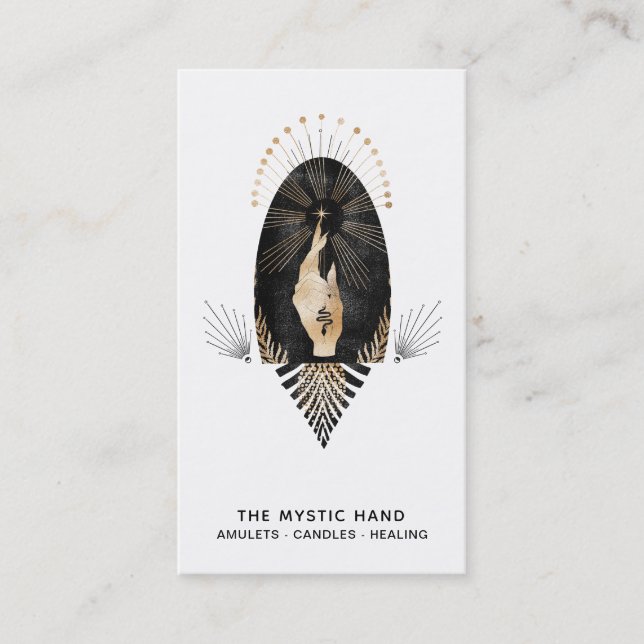 *~* Black Gold Rays Mystic Hand Snake Business Card (Front)