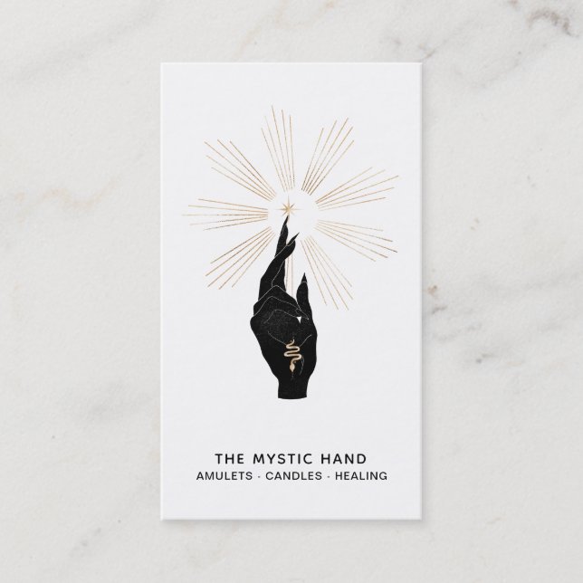 *~* Black - Gold Rays Mystic Hand Snake  Business Card (Front)