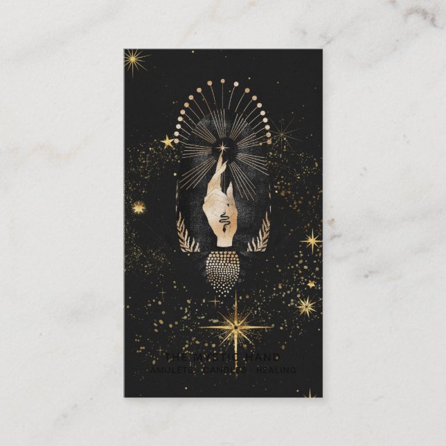 *~* Black Gold Rays Mystic Hand Snake Stars Business Card (Front)