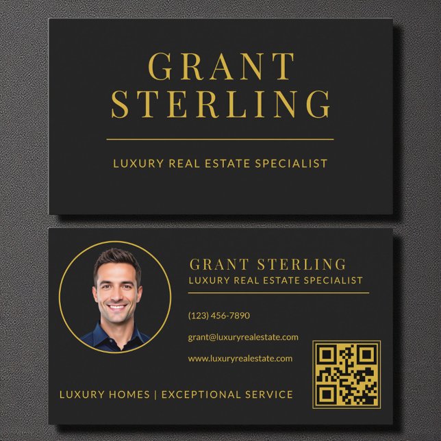 Black Gold Real Estate Agent QR Code Business Card (Creator Uploaded)