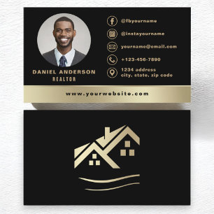 Black Gold Real Estate Realtor Photo Logo Modern Business Card