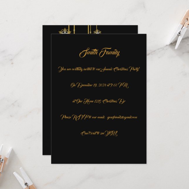 Black, Gold & Red Christmas Party Invitation (Front/Back In Situ)