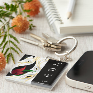 Black, Gold, Red & Green Abstract Ornamental Art Key Ring