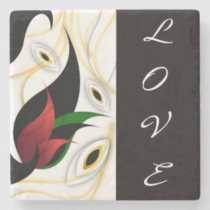 Black, Gold, Red & Green Abstract Ornamental Art Stone Coaster