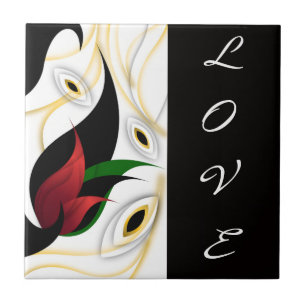 Black, Gold, Red & Green Abstract Ornamental Art Tile