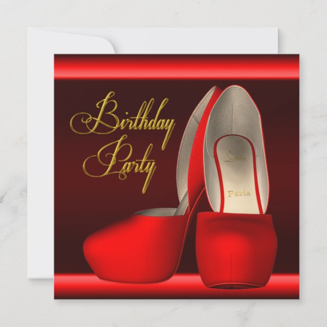 Black Gold Red High Heel Shoes Birthday Party Invitation (Front)