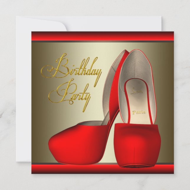 Black Gold Red High Heel Shoes Birthday Party Invitation (Front)