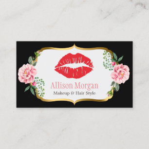 Black Gold Red Lips Flowers Makeup Artist Beauty Business Card