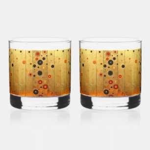 Black Gold Red Modern Geometric Pattern Whiskey Glass