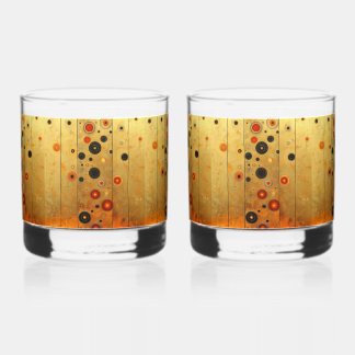 Black Gold Red Modern Geometric Pattern Whiskey Glass