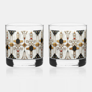 Black Gold Red Modern Geometric Pattern Whiskey Glass