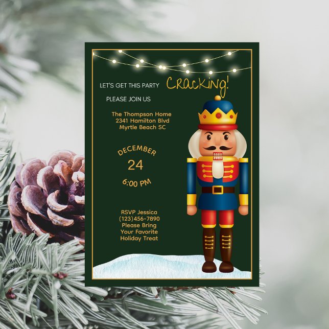   Black Gold Red Nutcracker Christmas Party Invitation (Creator Uploaded)