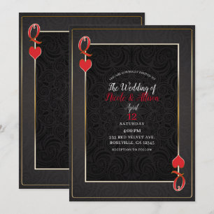 Black Gold & Red Queen of Hearts Elegant Wedding Invitation