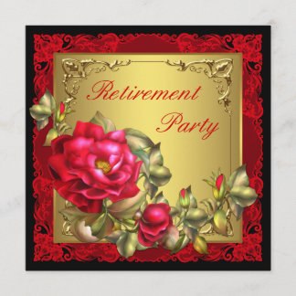 Black Gold Red Rose Womans Retirement Party Invitation