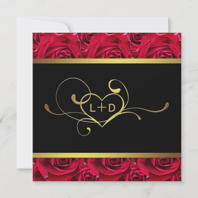 Black, Gold, & Red Roses Couples Shower Invitation (Front)