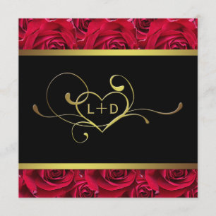 Black, Gold, & Red Roses Couples Shower Invitation