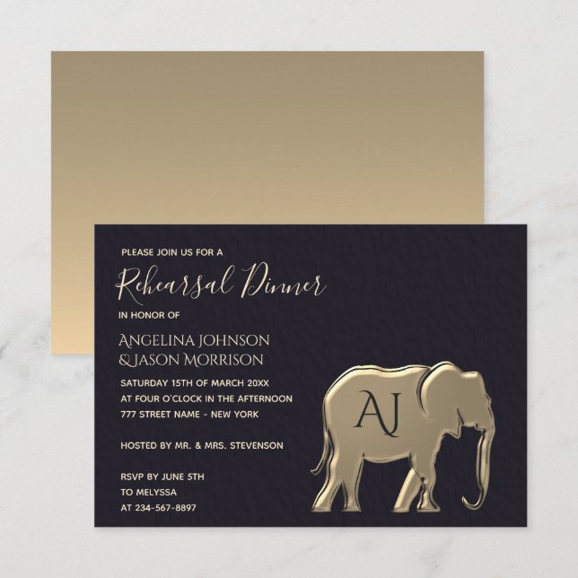 Black Gold Rehearsal Dinner Invitation (Front/Back)