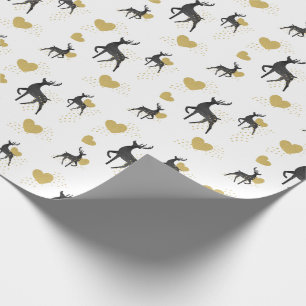 Black & Gold Reindeer, Gold Heart & Dots Christmas Wrapping Paper