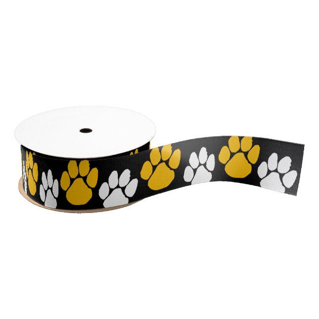 Black & Gold Repeating Pawprint Grosgrain Ribbon (Spool)