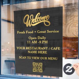 Black & Gold Restaurant Welcome Window Cling