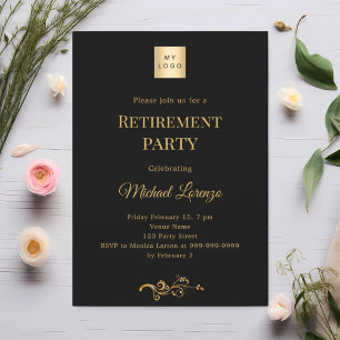 Black gold retirement party business logo invitation