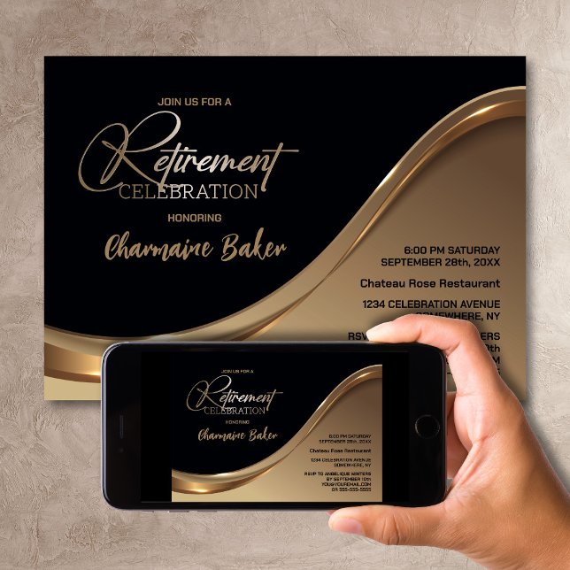 Black Gold Retirement Party Invitation (Creator Uploaded)