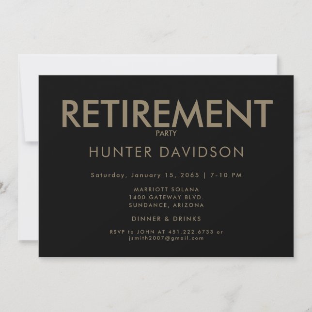 Black & Gold Retirement Party  Invitation (Front)