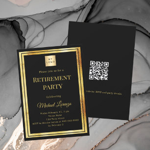 Black gold retirement party QR code business logo Invitation