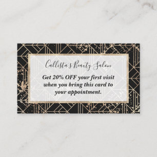 Black Gold Retro Art Deco Geometric Paint Splatter Discount Card
