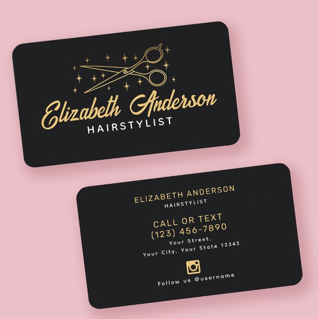 Black & Gold Retro Typography Hairstylist  Business Card (Creator Uploaded)