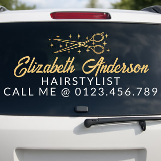 Black & Gold Retro Typography Hairstylist Car Window Cling