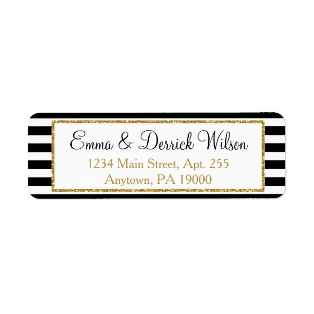 Black Gold Return Address Labels Elegant Shower (Front)