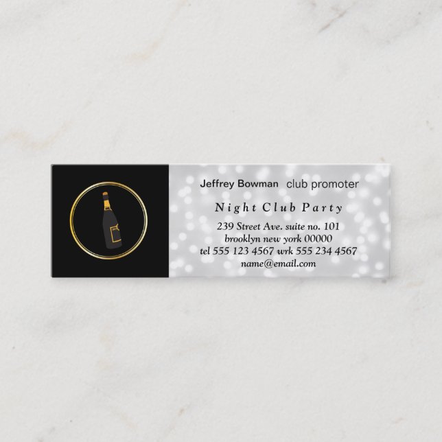 Black Gold Ring Champagne (bokeh) Mini Business Card (Front)