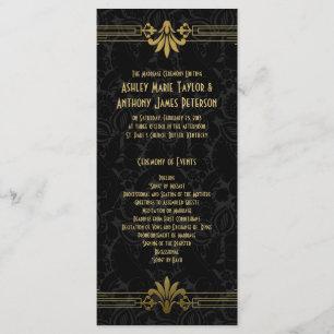 Black Gold Roaring 20s Art Deco Wedding Program Programme