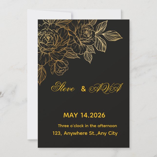 Black & Gold Romantic Wedding Invitation | Elegant (Front)