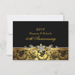 Black & gold Rose 50th Anniversary RSVP Card