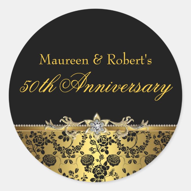 Black & gold Rose 50th Anniversary Sticker (Front)