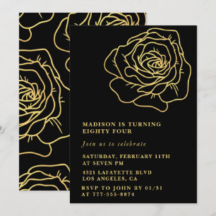 Black Gold Rose 84th birthday invitations 