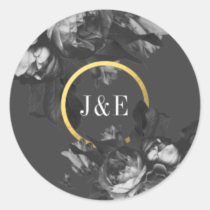 Black Gold Rose Antique Bouquet Wedding Classic Round Sticker