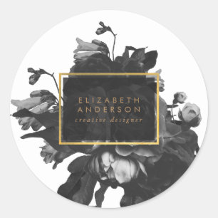 Black Gold Rose Bouquet Business Classic Round Sticker