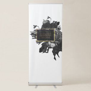 Black Gold Rose Bouquet Poster Stand Retractable Banner
