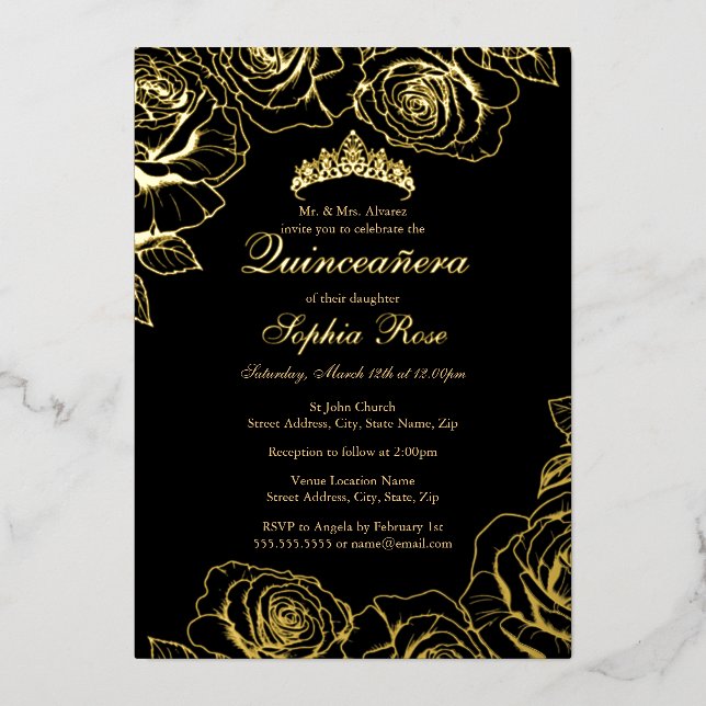 Black Gold Rose Garden Quinceanera  (Front)