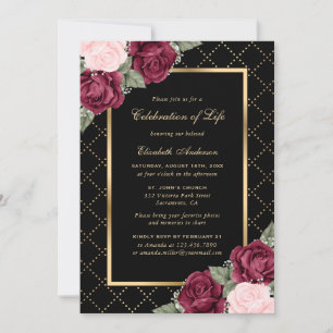 Black Gold Rose Photo Celebration of Life Invitation