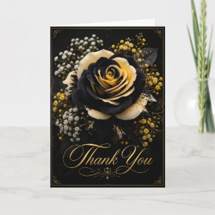 Black Gold Rose Thank You Card Elegant Floral A