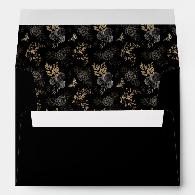 Black & Gold Roses Elegant Gothic Wedding  Envelope (Back (Bottom))