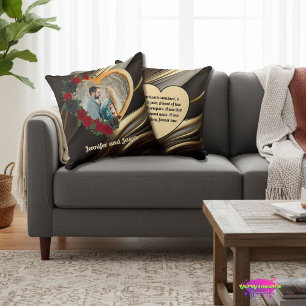 Black & Gold Roses, Gold Heart Photo Frame Cushion