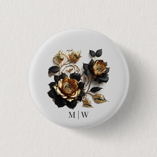 Black Gold Roses Gothic Wedding 3 Cm Round Badge (Front)