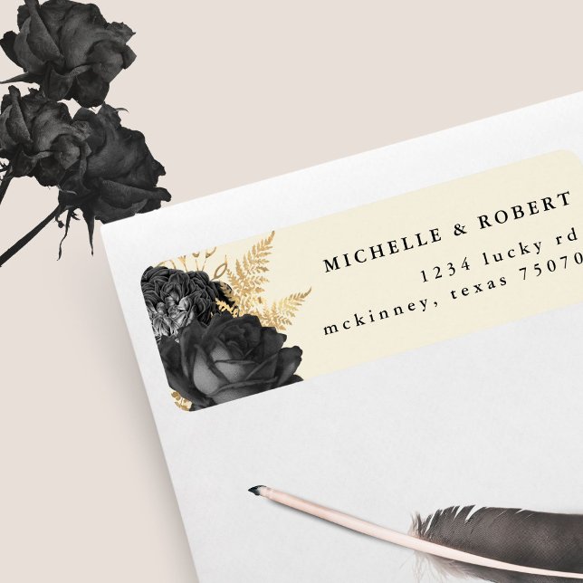 Black Gold Roses Return Address Label (Creator Uploaded)